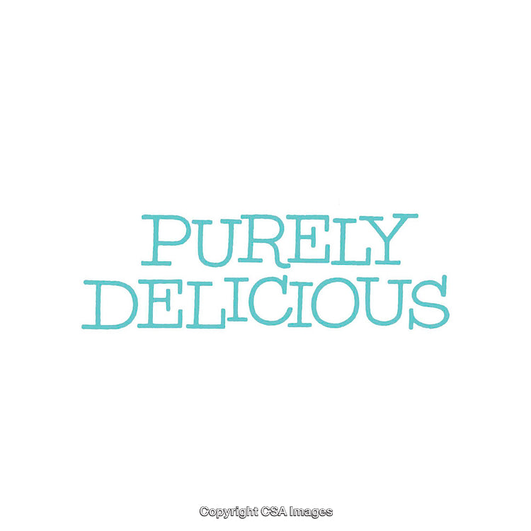 Minimalist Blue Text Reading 'Purely Delicious' on a White Background