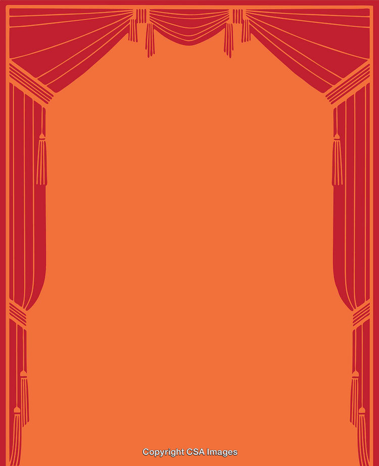 Elegant Red Theater Curtain Illustration in a Decorative Frame Design
