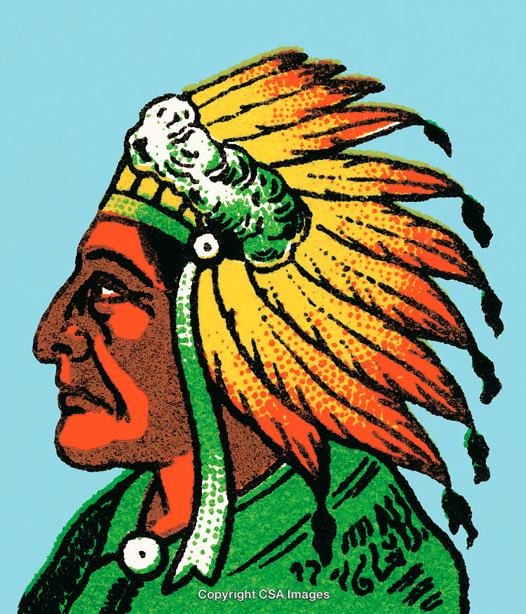 Vintage Illustration of a Profile with a Traditional Feathered Headdress