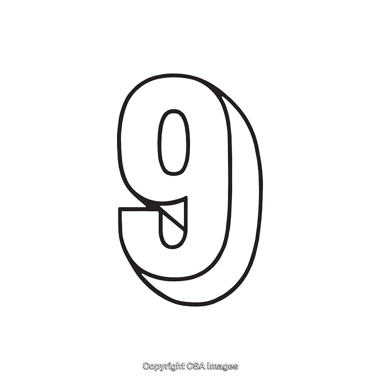 Bold Black and White Outline Illustration of the Number Nine