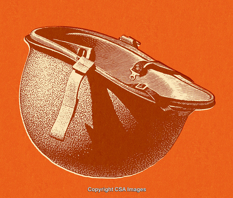 Vintage Helmet Illustration on Bold Orange Background