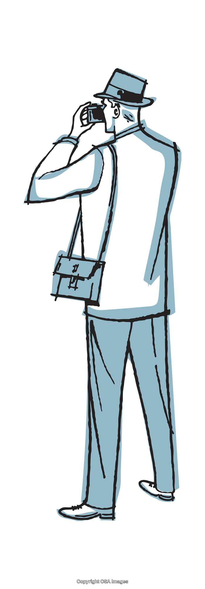 Stylized Illustration of a Man in Hat Speaking on Mobile Phone