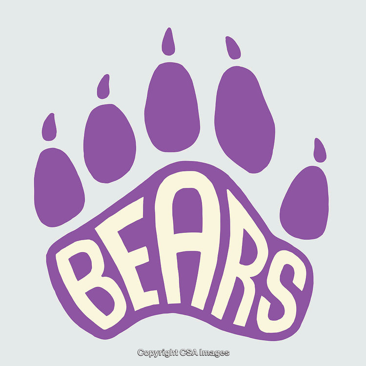 Purple Bear Paw Print Illustration with Bold Lettering Design