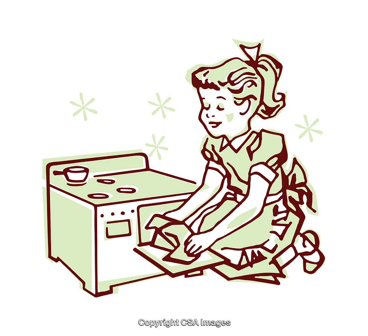 Retro Style Illustration of a Young Girl Baking in the Kitchen