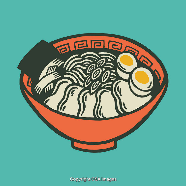 Illustration of a Traditional Ramen Bowl with Ingredients in Graphic Style