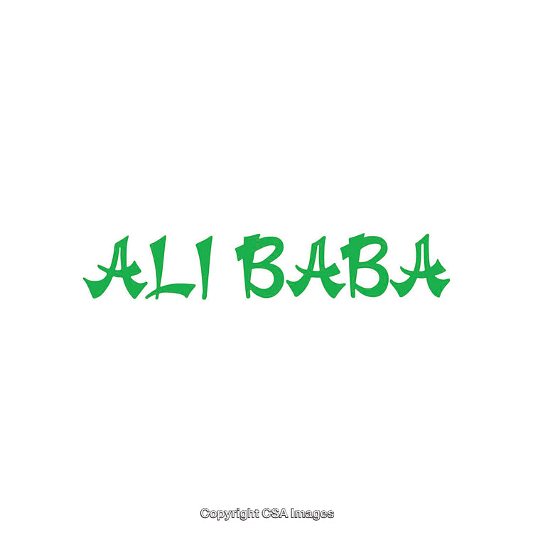 Green Text Logo Featuring Ali Baba in Stylized Typeface