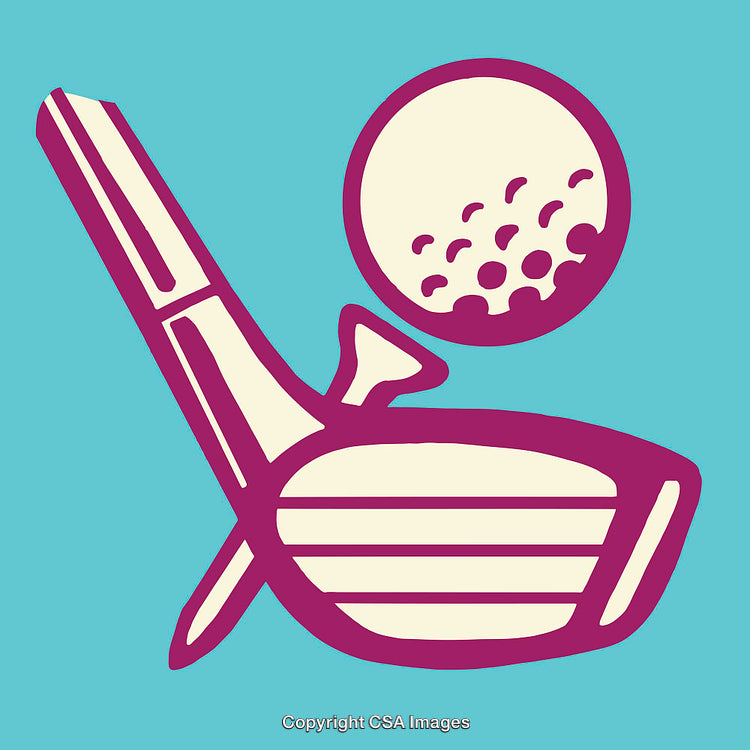 Golf Club and Ball Illustration Against Blue Background
