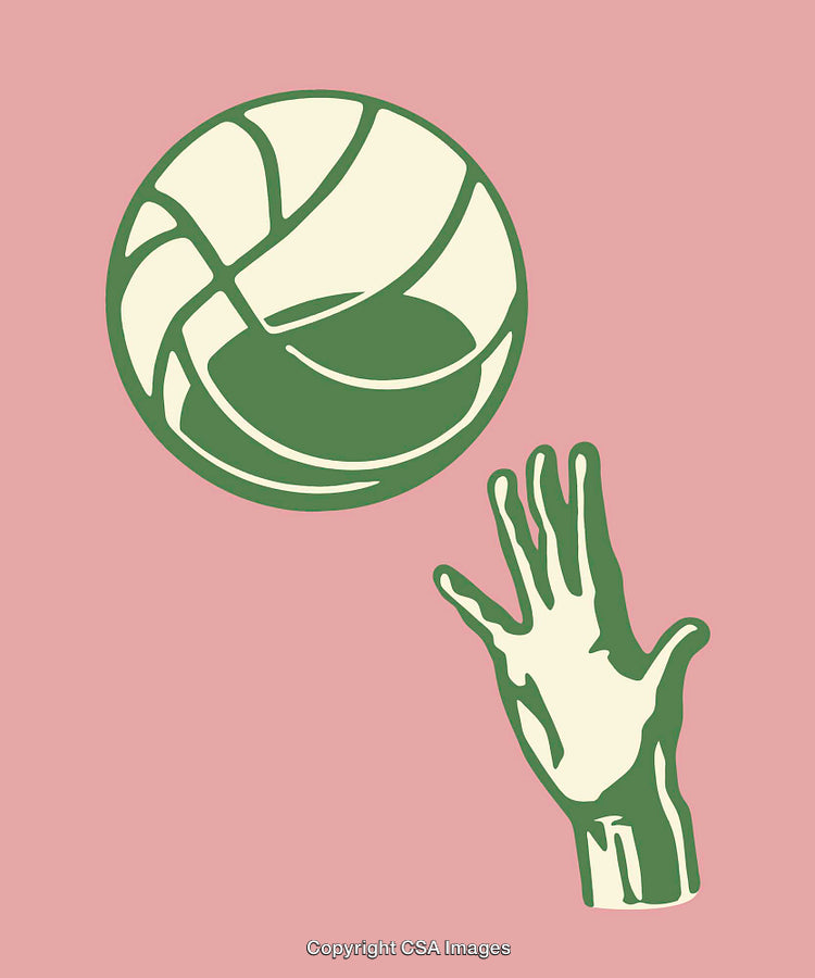 Colorful Line Art Illustration of a Volleyball and Reaching Hand