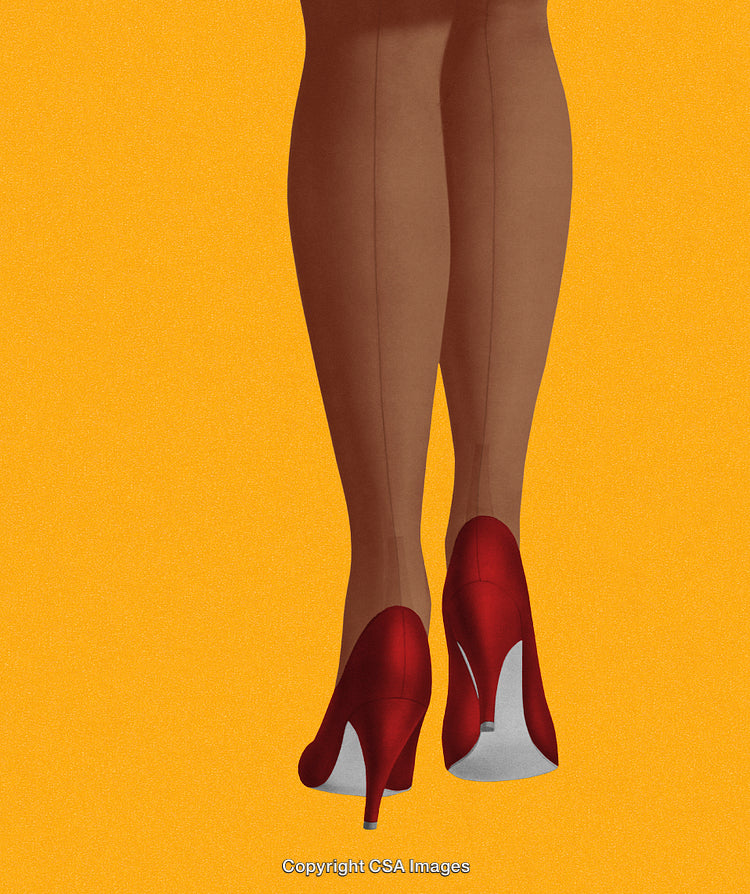 Stylized Illustration of Legs in Red Heels on a Yellow Background