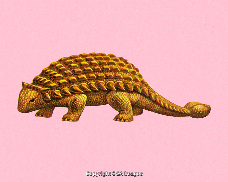 Illustration of Armored Ankylosaurus Dinosaur on a Pastel Pink Background