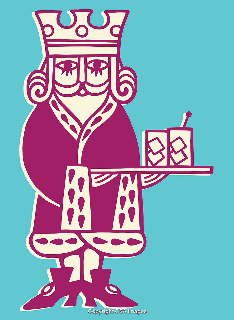 Playful King Line Art Illustration with Whimsical Card Style