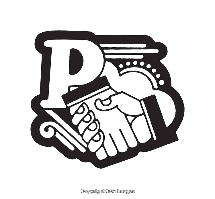Black And White Line Art Depiction of Handshake And Letter P Symbol