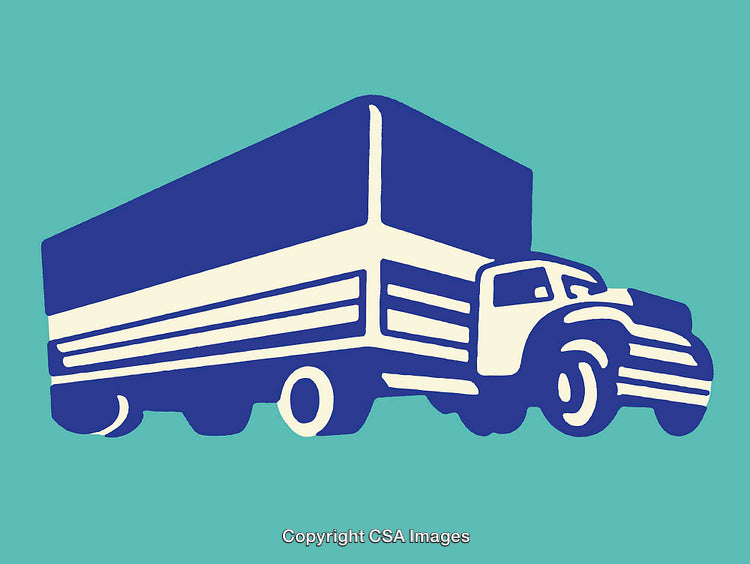 Retro Styled Color Line Art Illustration of a Large Freight Truck