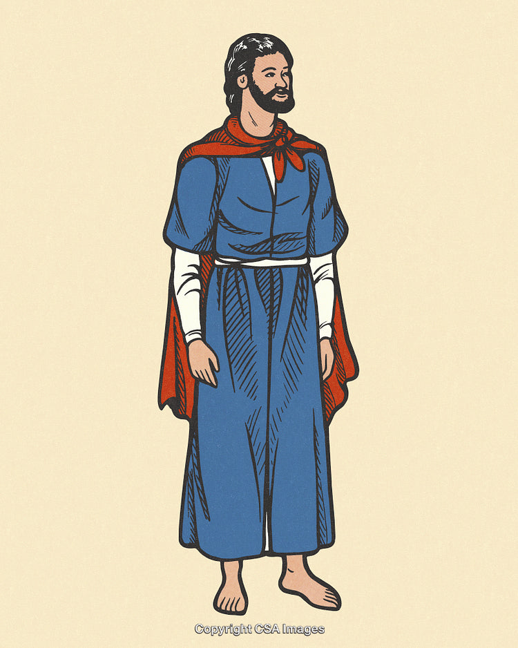 Illustration of a Bearded Man in Traditional Robe with Red Cape