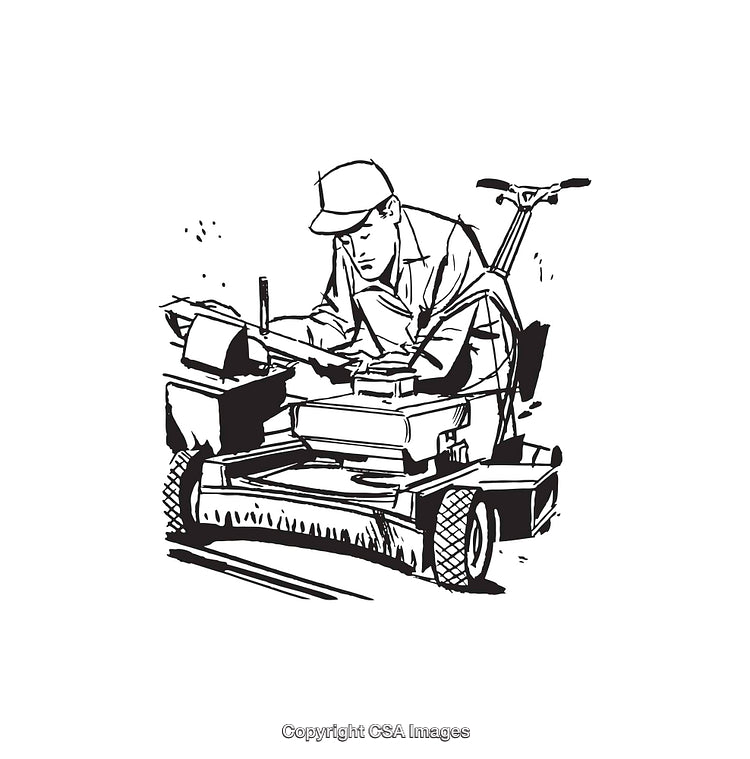 Worker Operating Field Equipment in Black and White Line Art Style
