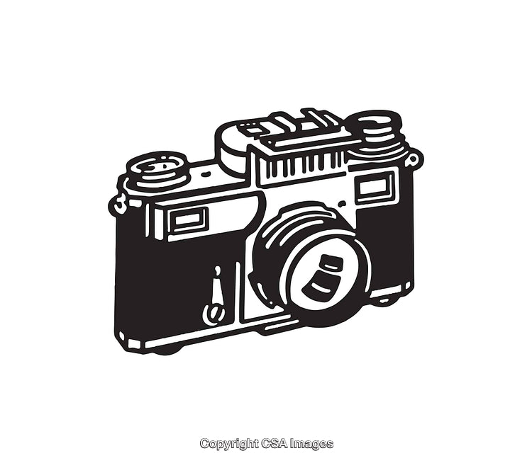 Vintage Camera Line Art Illustration in Black and White