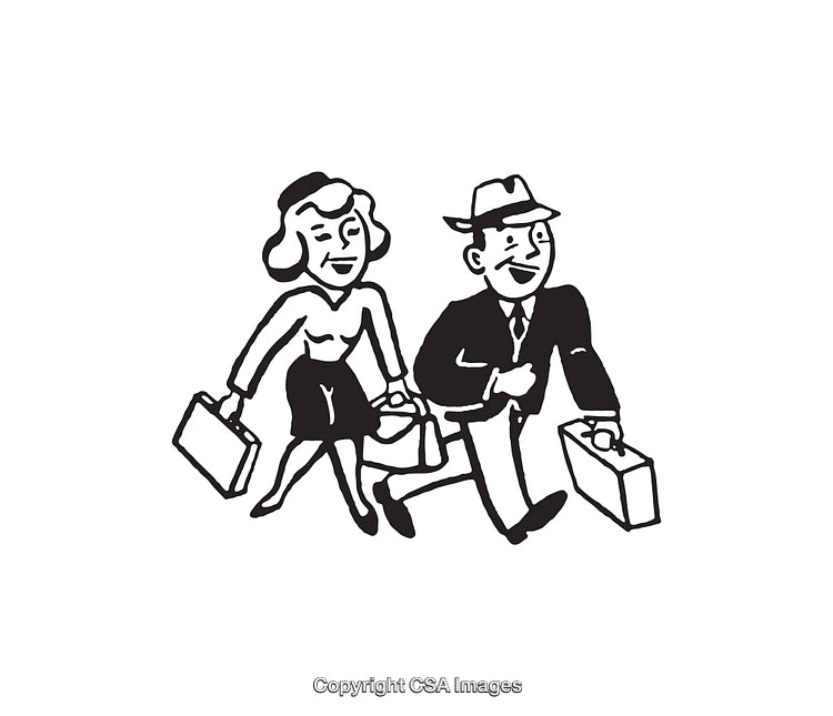 Retro Black and White Couples' Professional Lifestyles Illustration