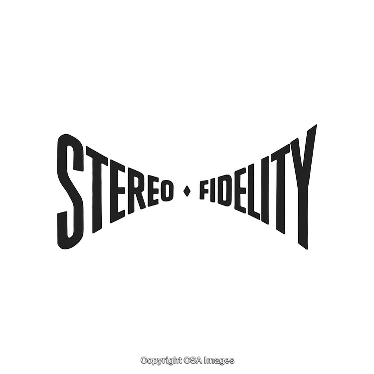Retro Style Stereo Fidelity Text Graphic in Black and White Design