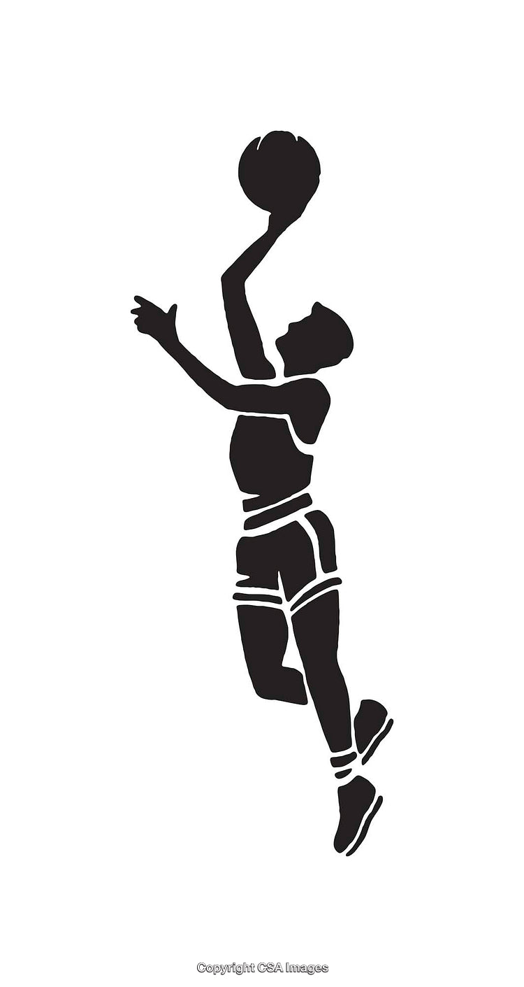 Silhouette Illustration of a Basketball Player in Action Jump Shot Pose
