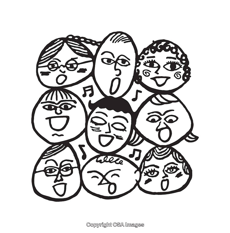 Line Art Illustration of People Singing Together in Black and White