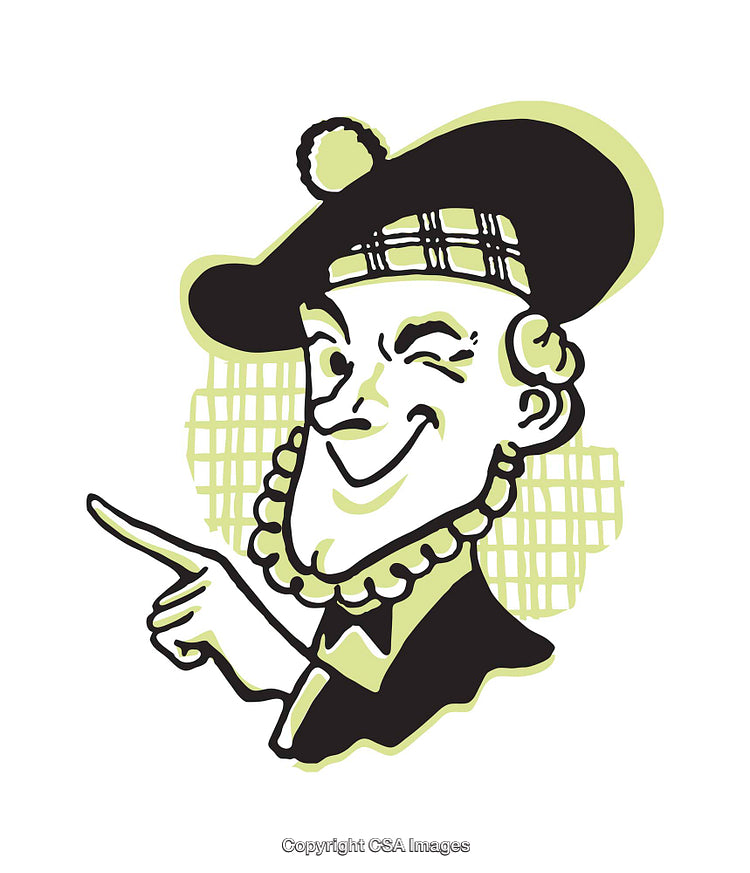 Playful Illustration of a Winking Man in Traditional Scottish Attire