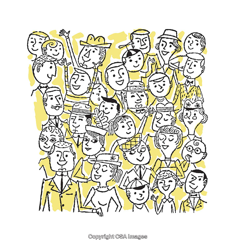 Colorful Illustration of Diverse Cartoon Characters in a Joyous Gathering