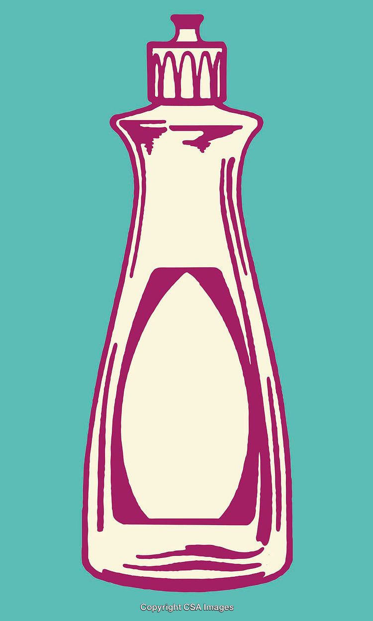 Colorful Line Art Illustration of a Bottle on a Turquoise Background