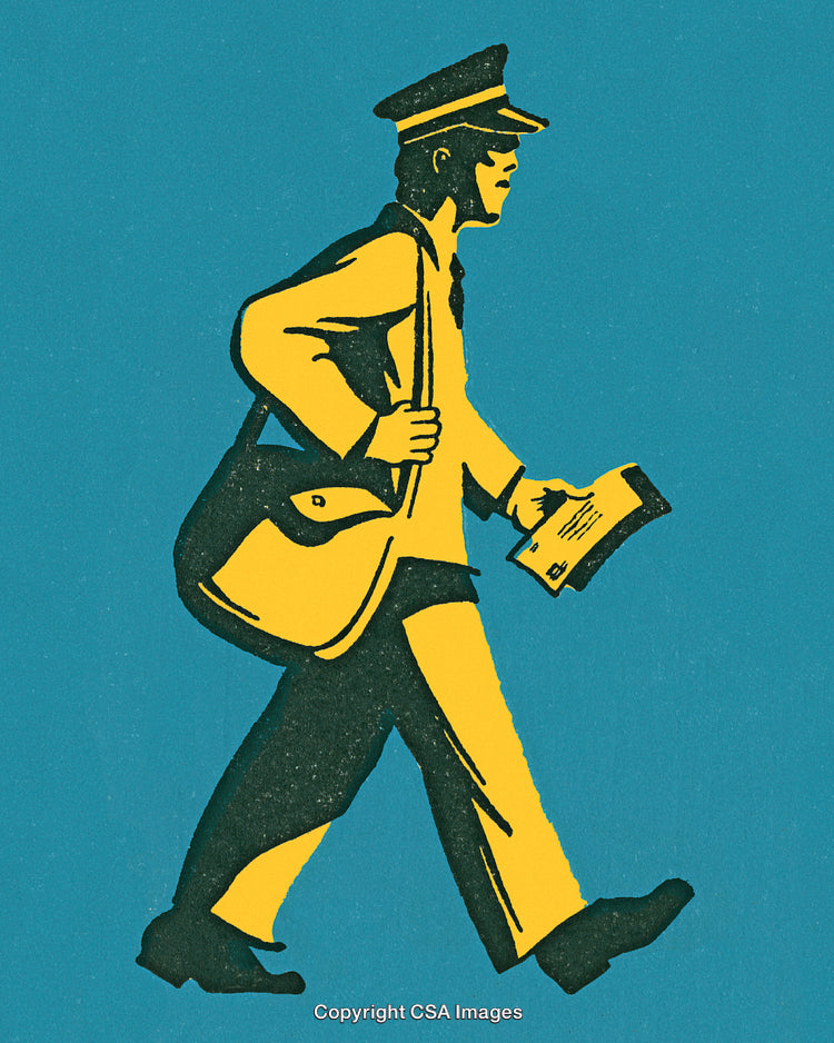 Vintage Illustration of a Postman Delivering Letters in Uniform