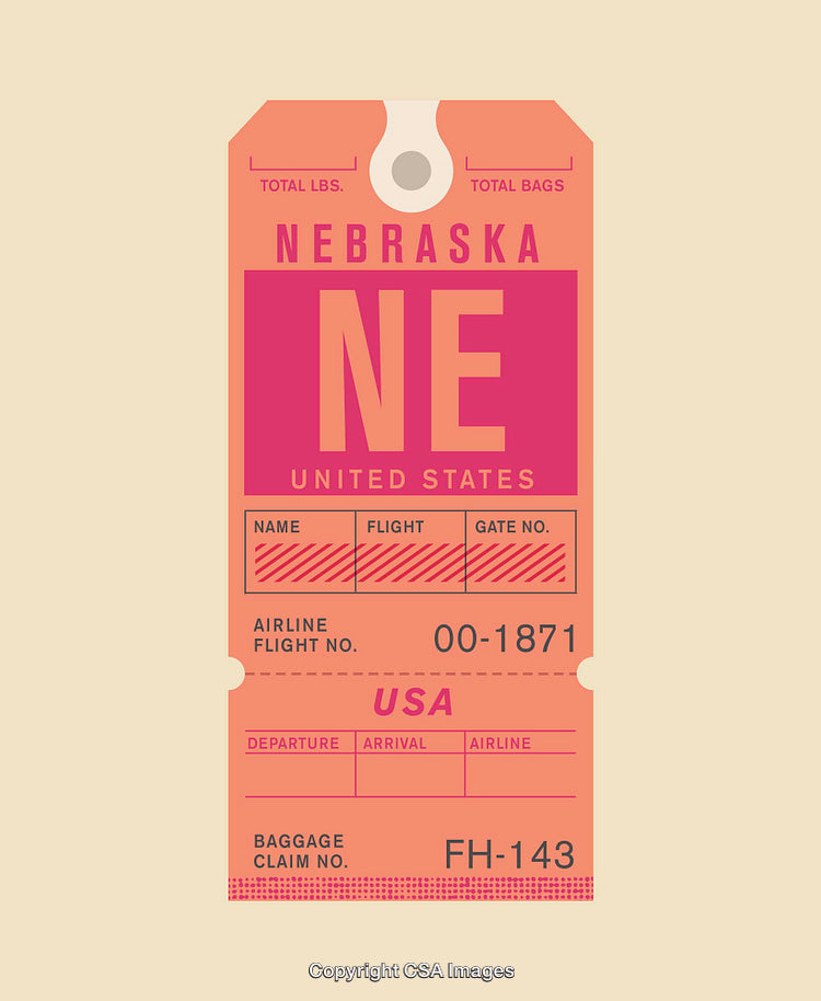 Vintage Nebraska Airline Baggage Travel Tag in Retro Style Design