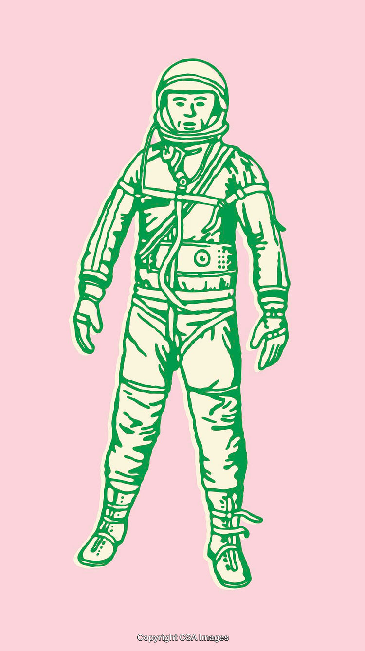 Line Art Illustration of an Astronaut on a Pink Background