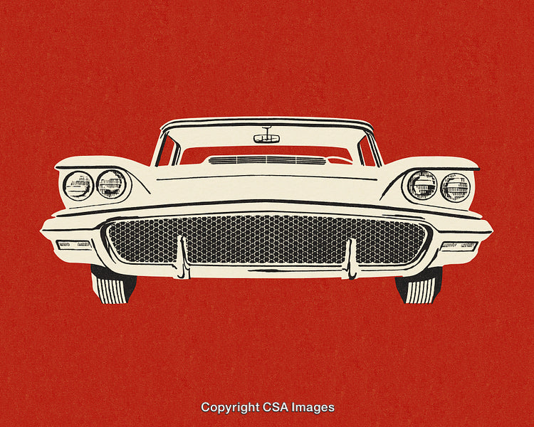 Front View Illustration of a Classic Vintage Car on Red Background