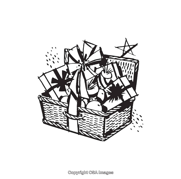 Illustration of a Gift Basket Filled With Presents and Decorative Items