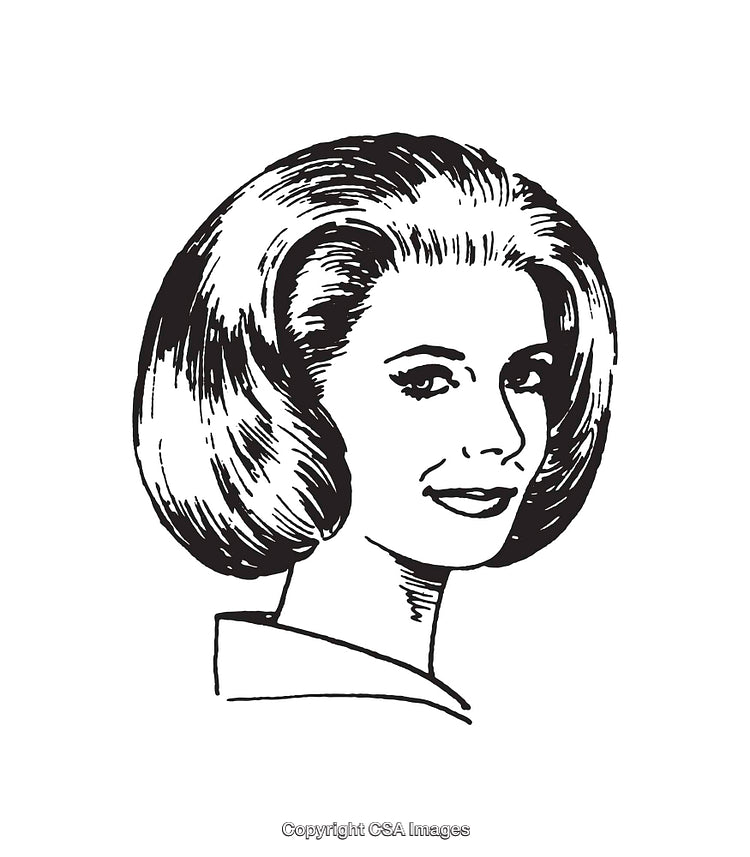 Vintage Black and White Line Art of a Smiling Woman's Portrait