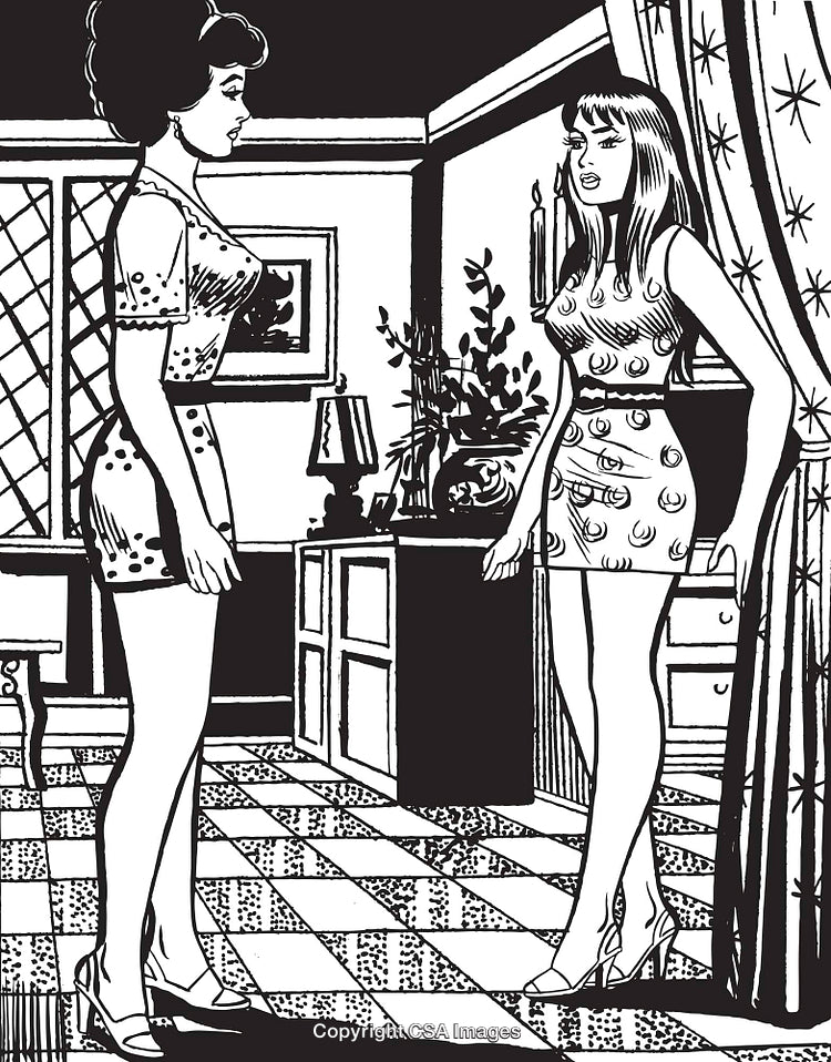 Two Women Engaged in Conversation in a Stylish Interior Setting