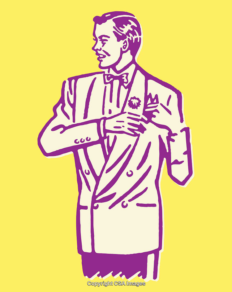 Elegant Gentleman in Retro Colorful Line Art Style Illustration
