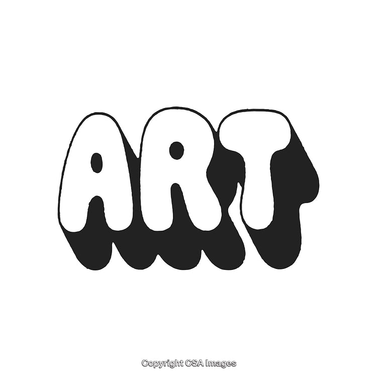Retro Bubble Text Typography Spelling the Word 'Art' in Black and White