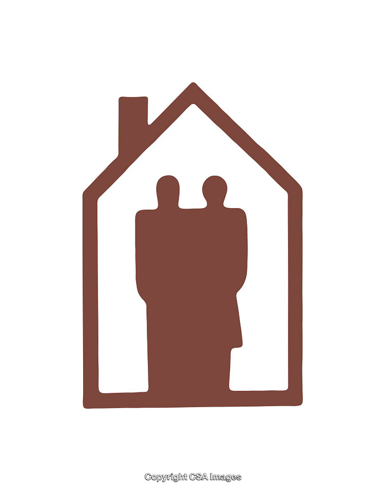 Minimalistic Brown Icon Featuring Two People Inside a House Shape