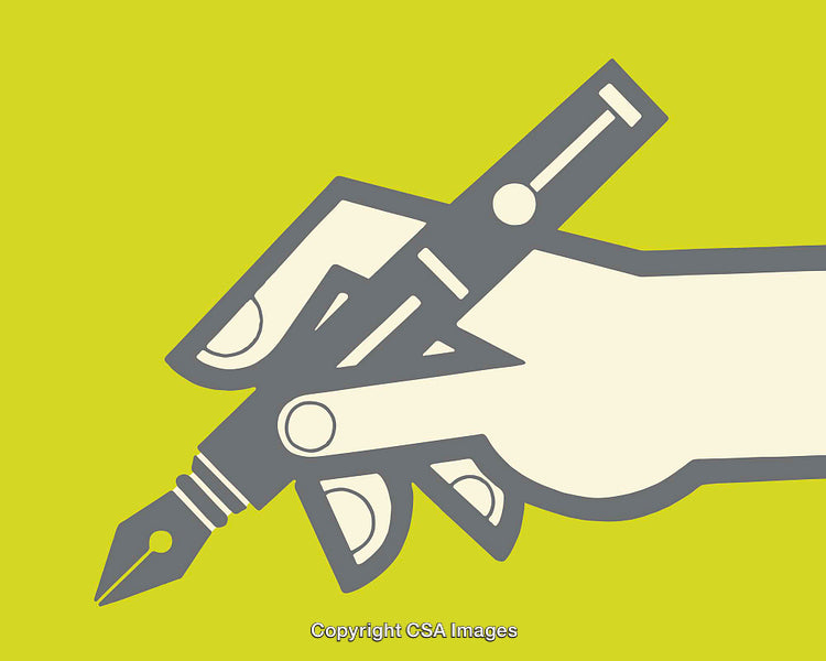 Minimalistic Line Art Illustration of Hand Holding Fountain Pen