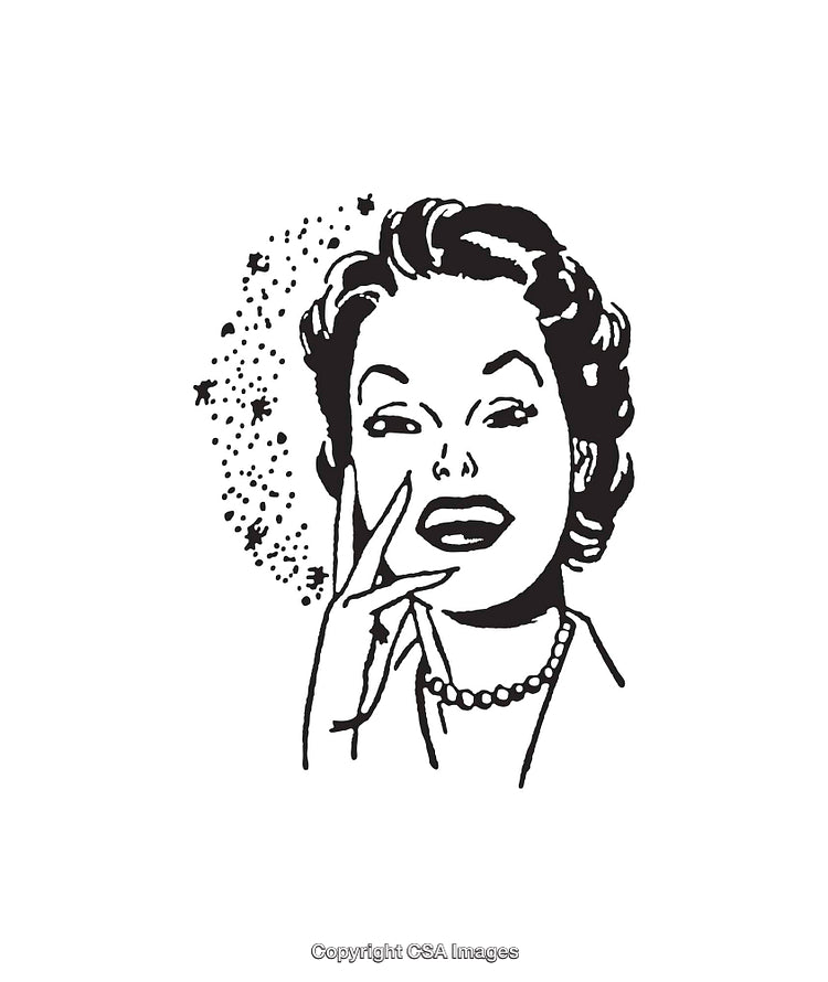 Retro Black and White Line Art of a Confident Smiling Woman