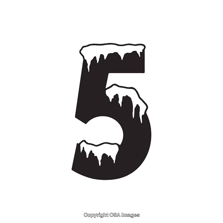 Number Five Illustrated with Snow Accumulations in Black and White Style