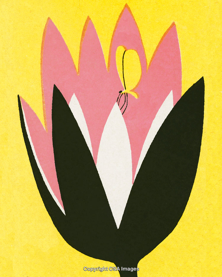 Abstract Pink Tulip Artwork on Vibrant Yellow Background