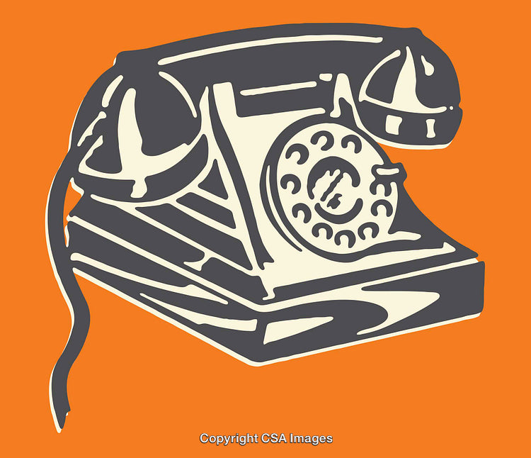 Vintage Rotary Telephone Illustration on Orange Background
