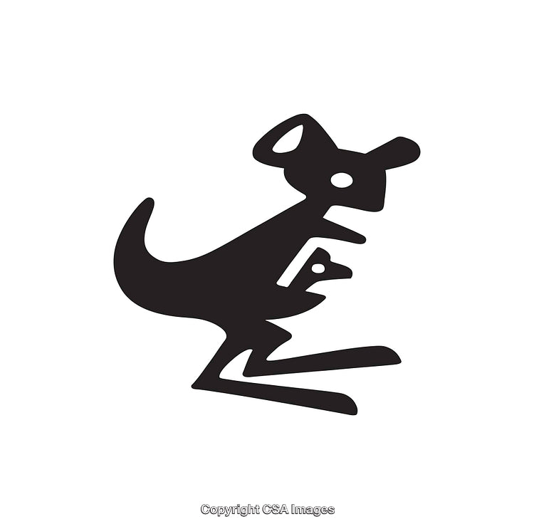 Black and White Line Art Illustration of a Kangaroo with Joey