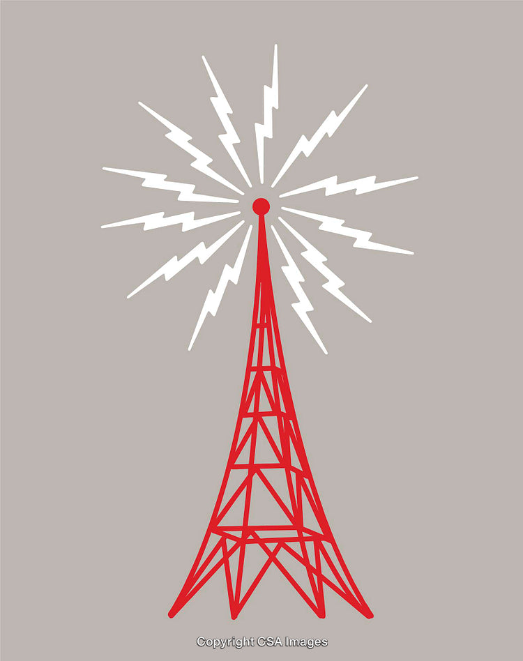 Illustration of a Broadcasting Tower with Radiating Signals in Minimalistic Style