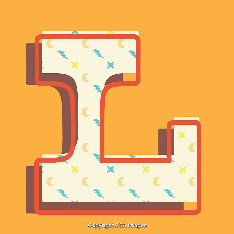 Stylized Letter L With Playful Decorative Patterns on Orange Background