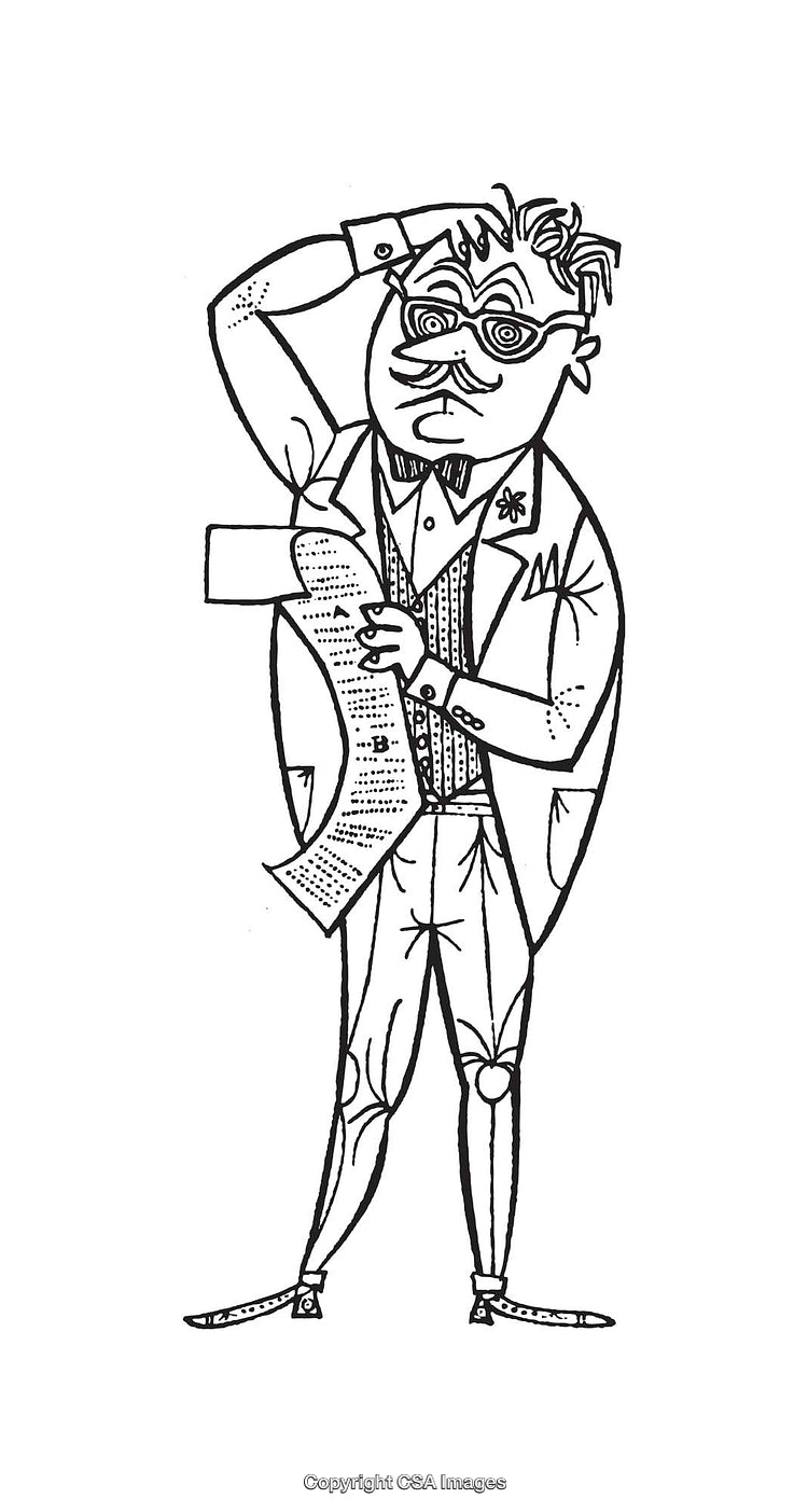 Line Art Illustration of a Confused Man Reading a Document