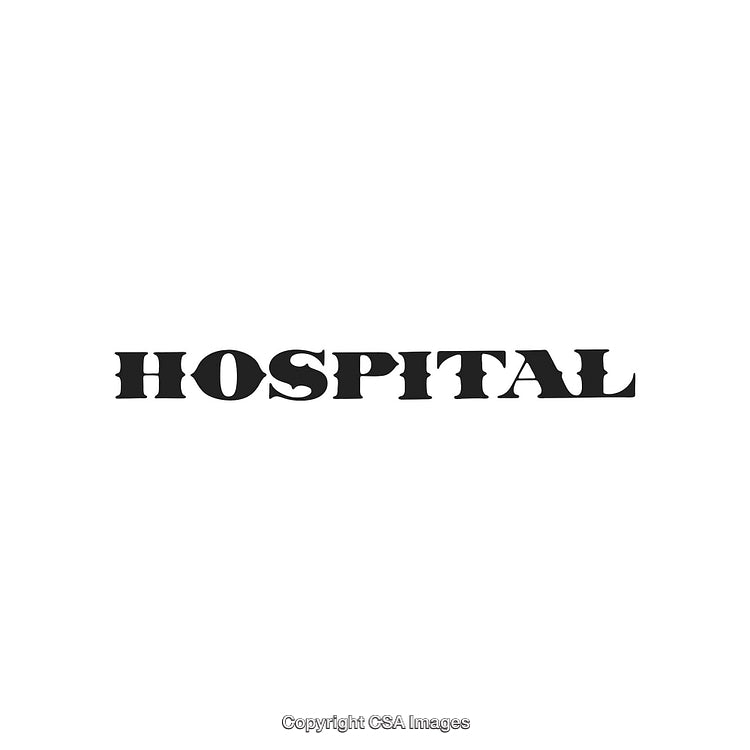 Bold Hospital Signage Design in Sturdy Black Text on White Background