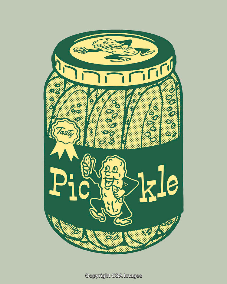 Colorful Line Art Illustration of Pickle Jar with Cute Mascot Character