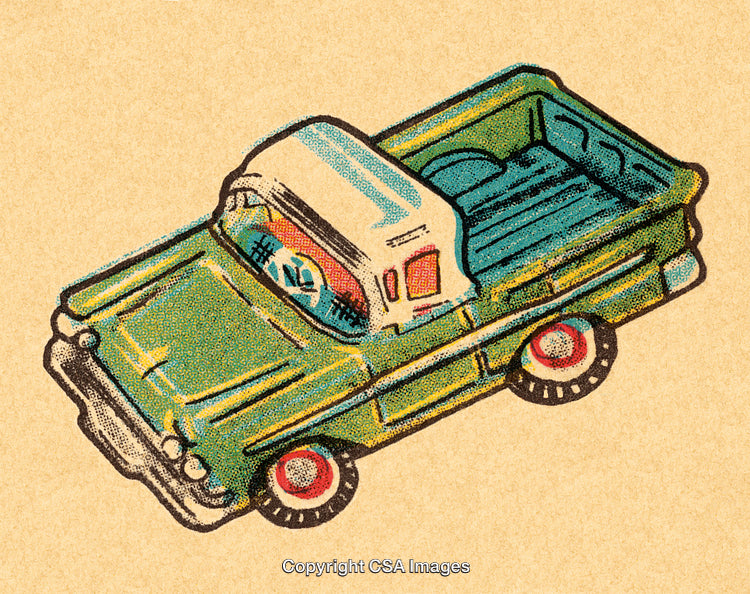 Vintage Style Illustration of a Green Pickup Truck on Textured Background