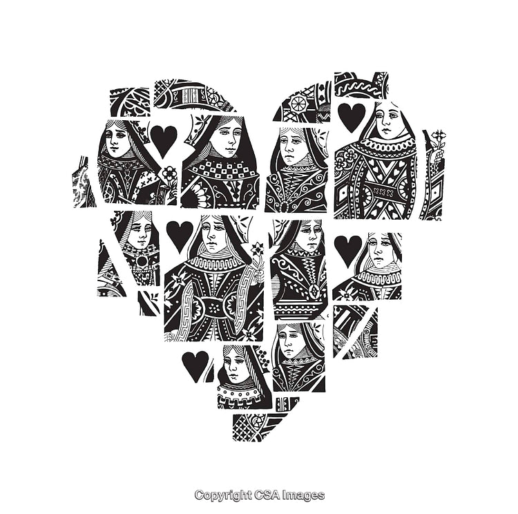 Black and White Queen of Hearts Collage in a Heart Shape